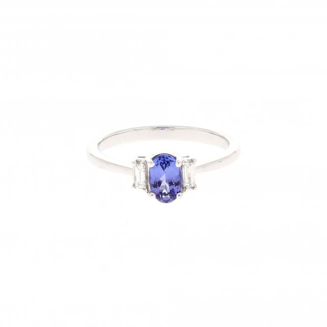 Tanzanite 0.51 Carat Oval with 0.04ct Baguette Cut Diamonds 18ct White Gold Ring