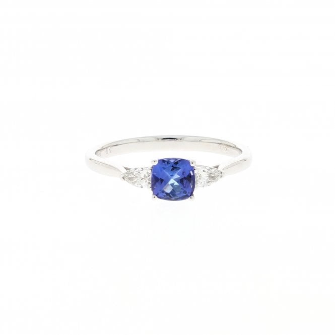Tanzanite 0.59 Carat 0.14ct Pear Cut Diamonds 9ct White Gold Diamond 3 Stone Ring