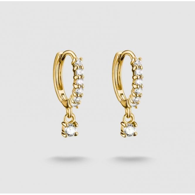 Thomas Sabo ALLOY YGP WCZ HUGGIE & DROPLET HOOP EARRINGS CR781-M01-14