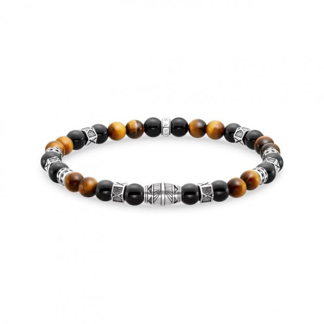 Thomas Sabo Black Onyx Beads & Tiger's Eye Beads Silver Bracelet A2087-507-7-L19