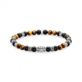 Black Onyx Beads & Tiger's Eye Beads Silver Bracelet A2087-507-7-L19