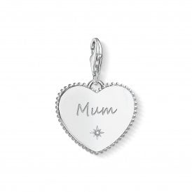 Charm Pendant Heart Mum Silver CZ 1688