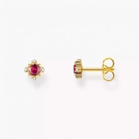 Gold-Plated Small Ear Studs Vintage Red Sapphire H2311-995-10 YGP