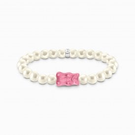 Haribo Pink Goldbear Silver Pearl Bracelet 17cm A2154-L17