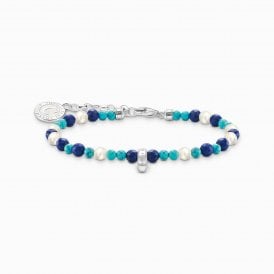 Member Charm Bracelet Pearl & Blue Beads 19CM A2141-L19