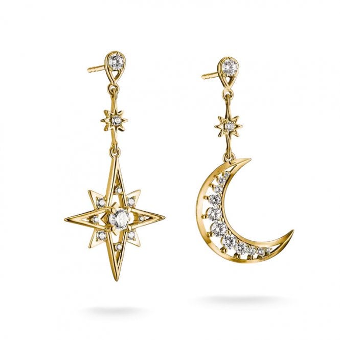 Thomas Sabo Moon and Star Earrings with White Zirconia H2379-M01-14