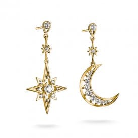 Moon and Star Earrings with White Zirconia H2379-M01-14