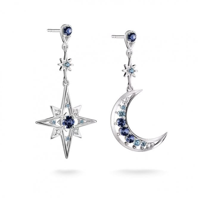 Thomas Sabo Moon & Star Earrings with Blue Stones H2379-166-1