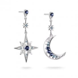 Moon & Star Earrings with Blue Stones H2379-166-1