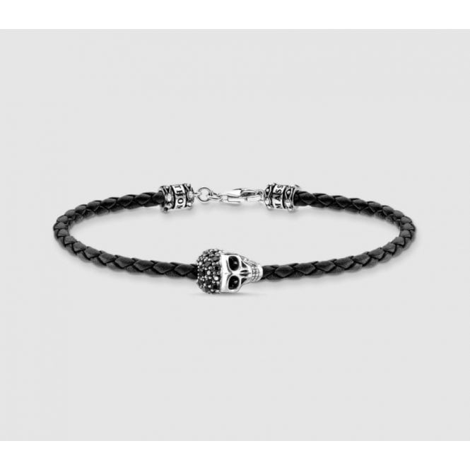 Thomas Sabo PAVE BLACK SKULL ON BLACK LEATHER 17.5CM A2055-805-11-L17.5
