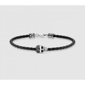 PAVE BLACK SKULL ON BLACK LEATHER 17.5CM A2055-805-11-L17.5
