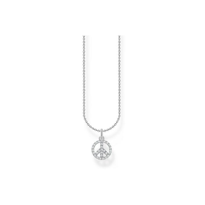 Thomas Sabo Peace Sign With Stones Silver Necklace KE2175-051-47