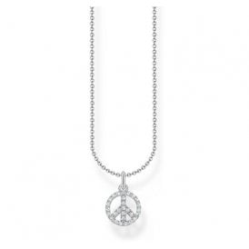 Peace Sign With Stones Silver Necklace KE2175-051-47