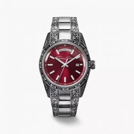 Rebel at Heart Revive Stainless Steel Dark Red Engraved Design Watch WA0425-201-201-36MM