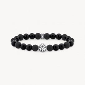 Silver Blackened Beads Bracelet with Obsidian A2145-705-11-L19