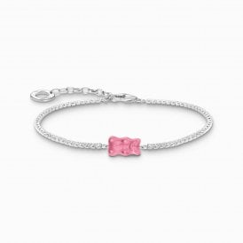 Silver Bracelet with Pink Goldbear and Stones A2187-052-9-L19