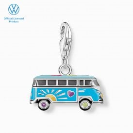 Silver Charm Pendant Enamel VW Volkswagen Blue Hippie Bus 2210-664-7