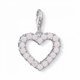 Silver Heart With Hot Pink Stones Charm