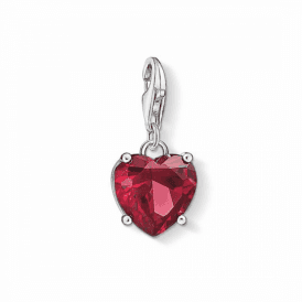 Silver Heart With Red Stone