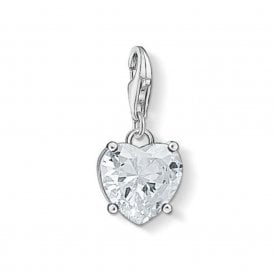 Silver Heart With White Stone Charm