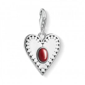 Silver Red Heart Stone Charm
