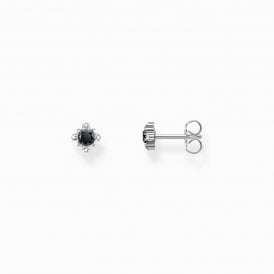 Silver Small Ear Studs "Vintage" Style With Black Zirconia H2311-643-11