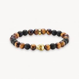 Skull Bracelet Brown Obsidian & Tigers Eye A1509-881-2-L17 YGP