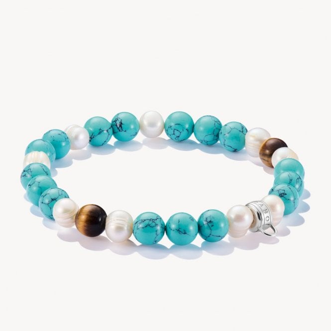 Thomas Sabo TURQUOISE PEARL & TIGERS EYE COLOURED BEADED BRACELET X0293-951-7-L17 