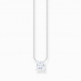White Zirconia Square Pendant Necklace KE2212-051-14-L45