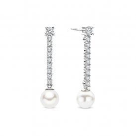 Drop Zirconia Pearl Stud Earrings 78070PW