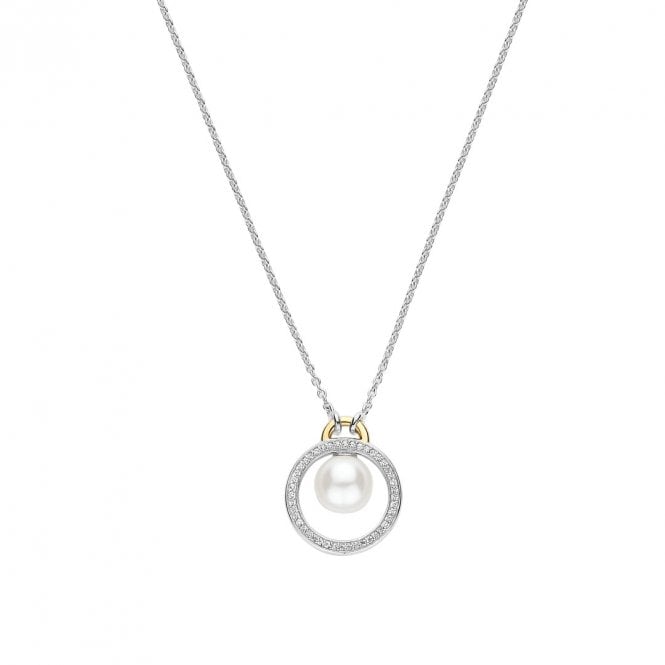Ti Sento Floating Pearl Zirconia Circle Necklace 34139YP/42