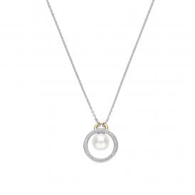 Floating Pearl Zirconia Circle Necklace 34139YP/42