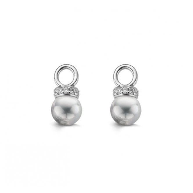 Ti Sento Silver Grey Pearl & WCZ Pendants For Earrings 9083PG