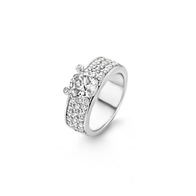 Ti Sento Silver Pave Set & Round Stone Ring 1493ZI/56