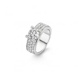 Silver Pave Set & Round Stone Ring 1493ZI/56