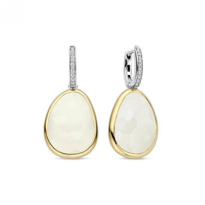 Ti Sento Pebble White Hoop Drop Earrings 78026MW YGP