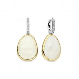 Pebble White Hoop Drop Earrings 78026MW YGP
