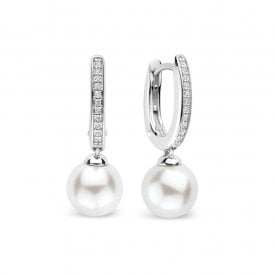Zirconia Pearl Hoops Silver 78092PW