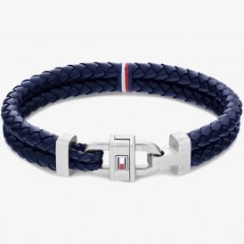 CARABINER NAVY BRAIDED LEATHER BRACELET 2790362