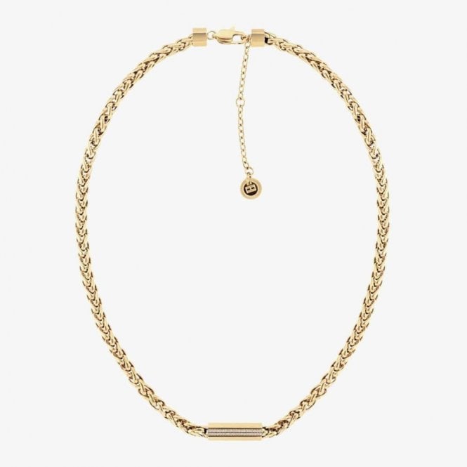 Tommy Hilfiger Gold IP Crystal Logo Snake Chain Necklace 2780873