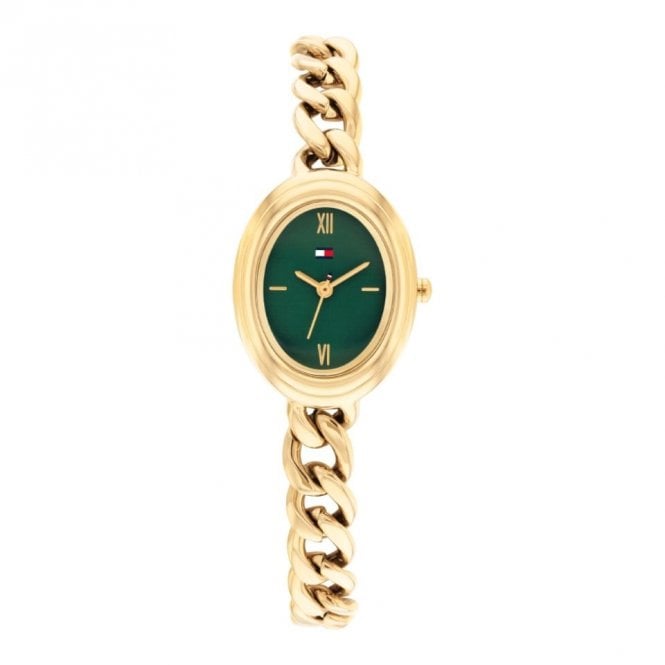 Tommy Hilfiger Ladies DEMI Oval Three-Hand Quartz Green Dial / Gold PVD Watch 1782877