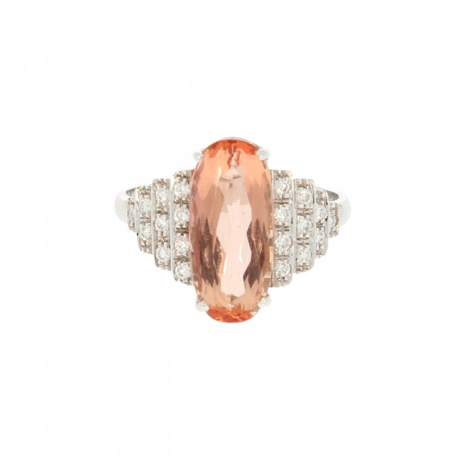 Topaz 4.40 Carat Dusky Pink Oval Faceted with 0.42ct Natural Diamond 18ct White Gold Ring