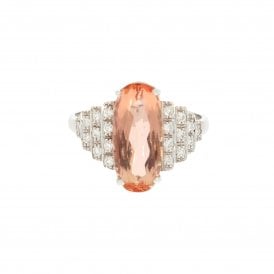 4.40 Carat Dusky Pink Oval Faceted with 0.42ct Natural Diamond 18ct White Gold Ring