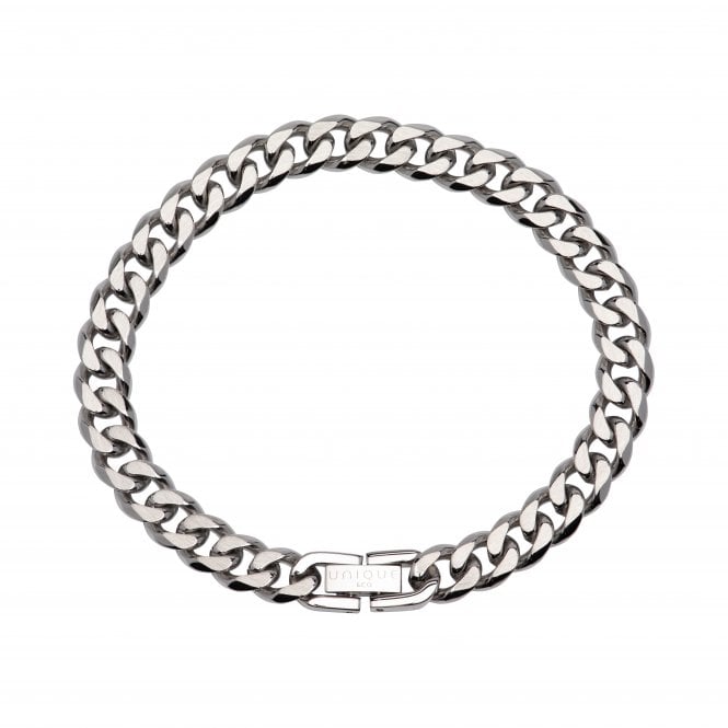 Unique & Co Jewellery SS MATTE & POLISHED FILED CURB 8MM LAB-155/21CM