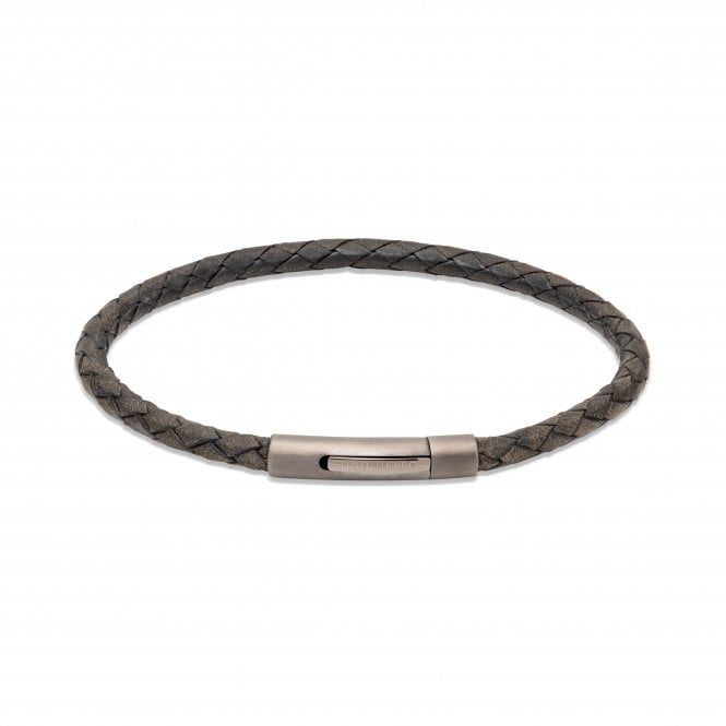 Unique & Co Jewellery ANTIQUE BLACK LEATHER IP MATTE STEEL CLASP B503ABL/19CM