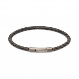 ANTIQUE BLACK LEATHER IP MATTE STEEL CLASP B503ABL/19CM