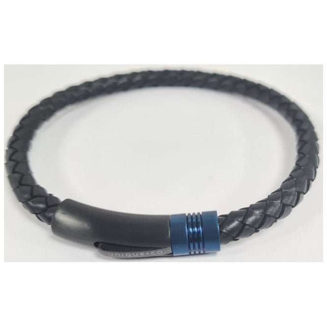 Unique & Co Jewellery BLACK LEATHER IP MATTE STEEL CLASP B519BL/19CM