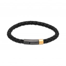 BLACK LEATHER YG IP MATTE STEEL CLASP B506GO/19CM