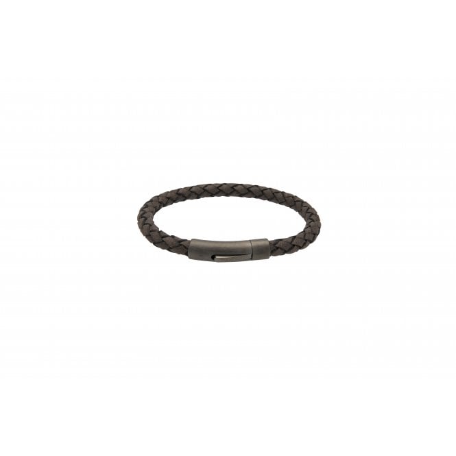 Unique & Co Jewellery MORO LEATHER IP GUNMETAL STEEL CLASP B425MO/19CM
