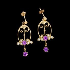 9ct Amethyst & Pearl Earrings 